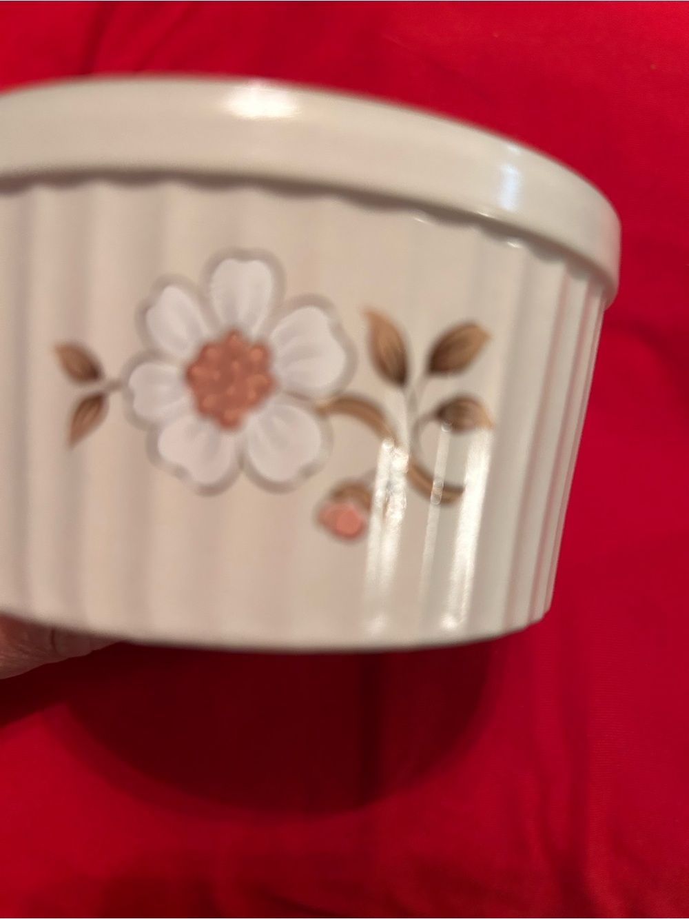 Covington Cream Ceramic Ramekin with Brown and Pink Floral Detail